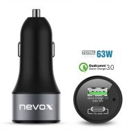 Nevox 63W USB C Ładowarka samochodowa + QC3.0 Kfz, czarny